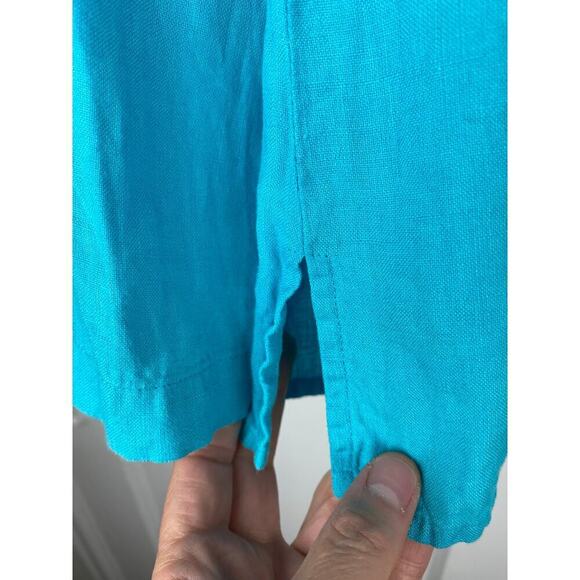 Talbots Petites Women's S Turquoise Blue Irish Linen Tie Neck Blouse - Picture 3 of 6